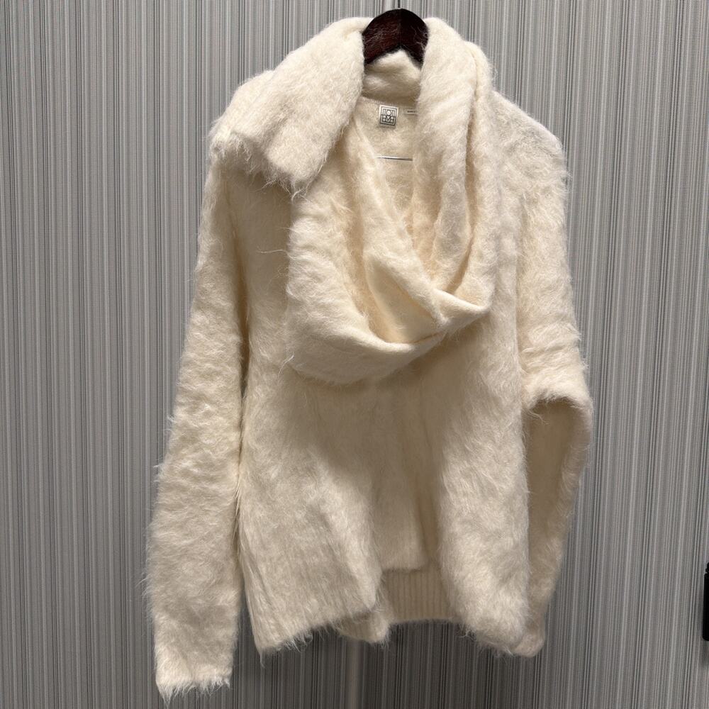 Toteme Alpaca Fuzzy Knit Stretch Oversize Sweater Ivory